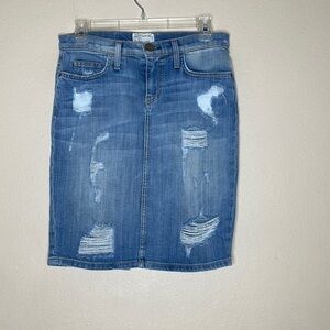 Current Elliott Distressed Knee Length Denim Pencil Skirt Size 26